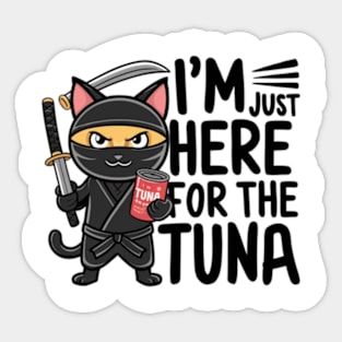 One design features a sneaky ninja cat with a katana in one hand and a can of tuna in the other. (6) Sticker